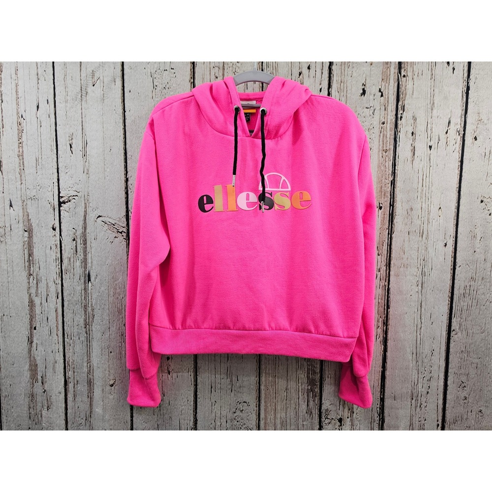 Ellesse Hot Pink Fleece Cropped Hoodie Sweatshirt Pullover Cropped‎ Logo Medium